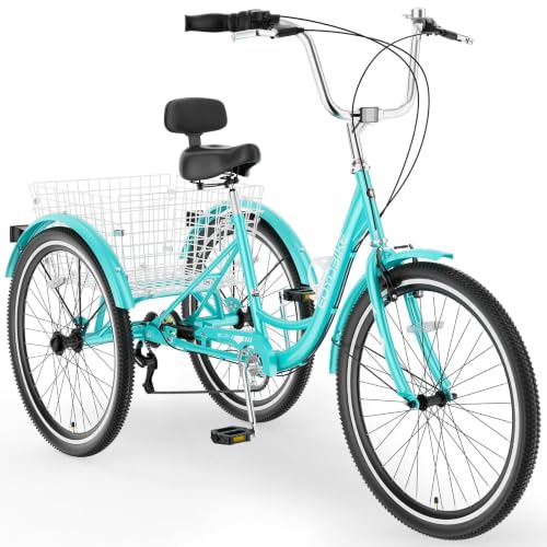 Image of Adult Tricycle, 7 Speed Adult Trike, 20 /24 /26 inch 3 Wheel Bike with Basket
