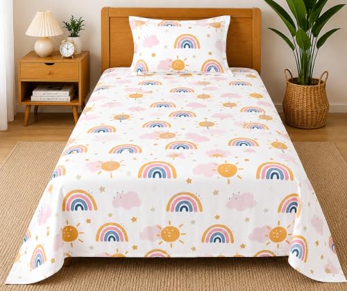 Image of Microfibre Printed Bed Kids Room Bedsheet with Pillow Covers