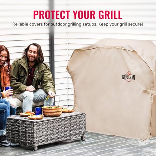 Grill Cover by Grillman, Tan, 64 Inch, BBQ Outdoor Grill Covers, Charcoal & Gas Grills, Waterproof, Rip-Proof, Weather-Resistant, Anti-UV, Barbecue Cover for Weber, Genesis, Charbroil, Nexgrill, etc