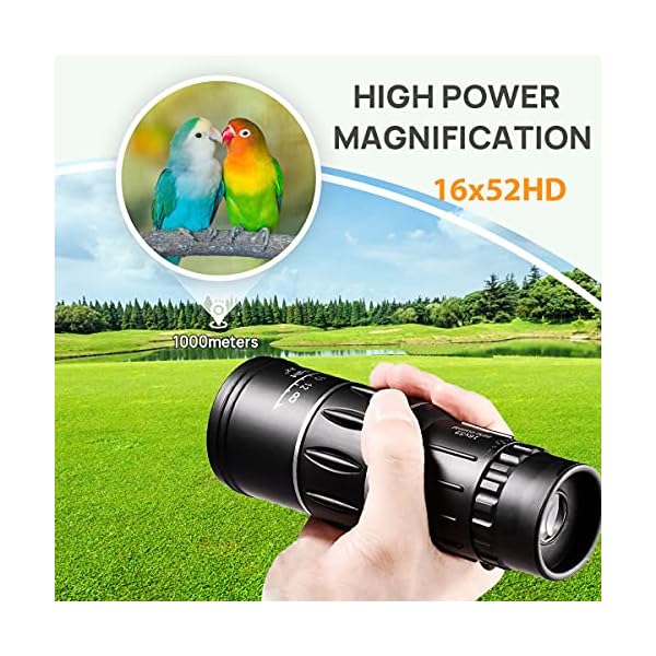 Miewoiey Monokular 16X52 HD Monokular Teleskop, Mini Wasserdicht Fernrohr Monokular Scope mit Handy Halterung Stativ für… – Bild 4