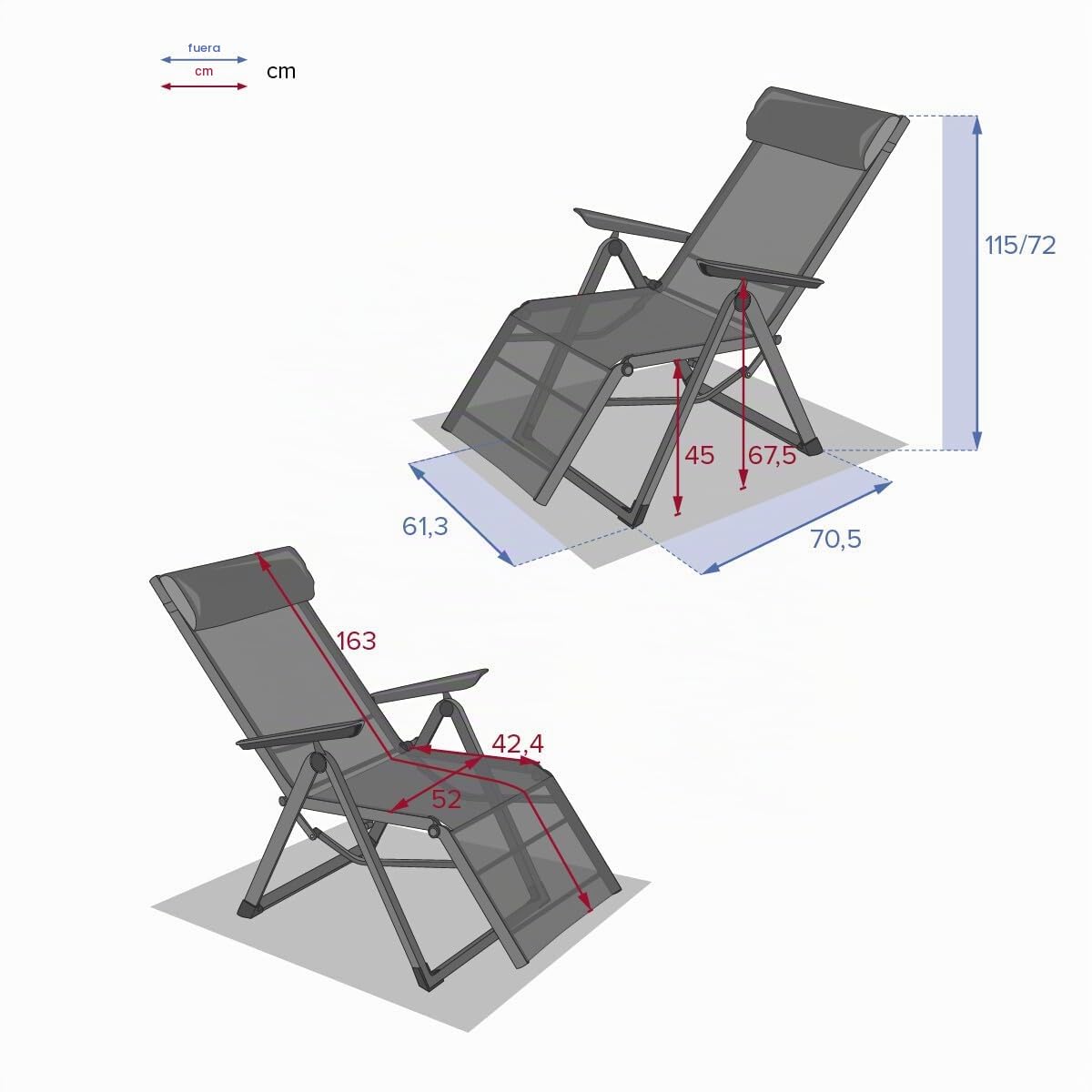 HESPERIDE - Silla reclinable de jardín Decima - Avellana/Pralín - Aluminio - Mobiliario de Exterior para terraza, balcón y Patio.