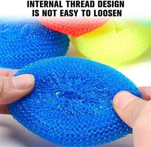 Image of 6Pcs Random Color Plastic Cleaning Ball Dish Cleaner Brush,Non Scratch Round Dish Scrubbers,Nylon Scouring Pads,Mesh Scourers Poly Mesh Scouring Dish Pads Cleaning Supplies for Dishes,Dishwashing