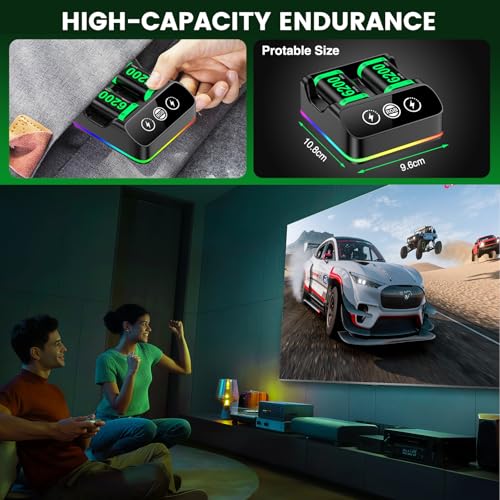 Image of DXKK 2x6200mWh Rechargeable Battery Pack for Xbox One /S /X, Series X|S, One Elite Wireless Controller, with Fast Charger, Extended USB C Cable, Ambient Light