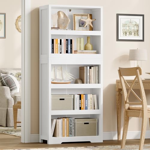 Image of TEENFON 64.2 inch Bookcase, 5-Tier Open Bookshelves and Bookshelf, Freestanding Display Storage Shelves with Storage Cabinet for Bedroom, Living Room and Office