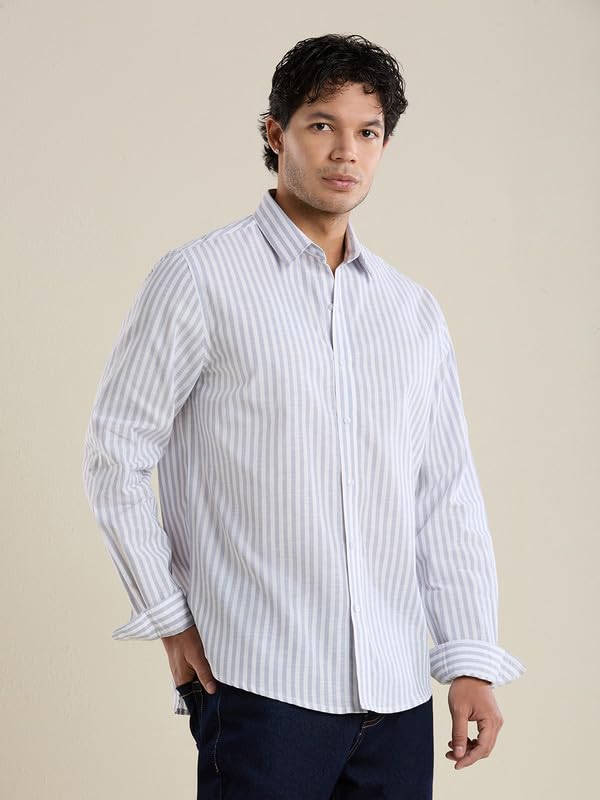 Image of Mark & Albert Mens Striped Linen Casual Shirt | Full Sleeves Mens Shirts | Stylish Shirt for Men