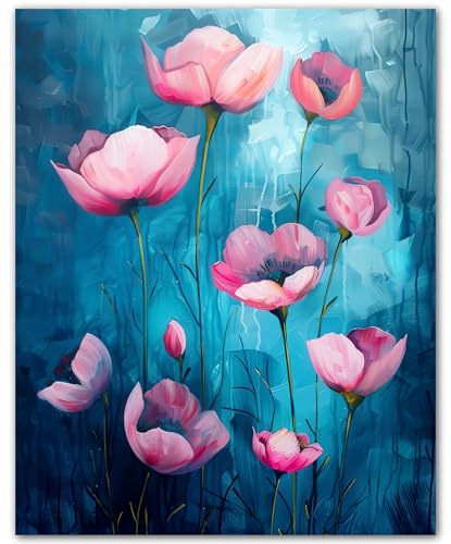 Champ de tulipes bleues affiche florale 20x25 cm sans cadre pour salon