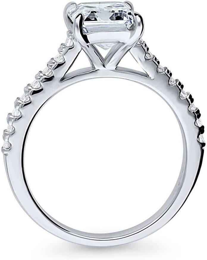 BERRICLE Sterling Silver Solitaire Engagement Promise Rings for Her, 2.6 Carat Emerald Cut Cubic Zirconia CZ Ring