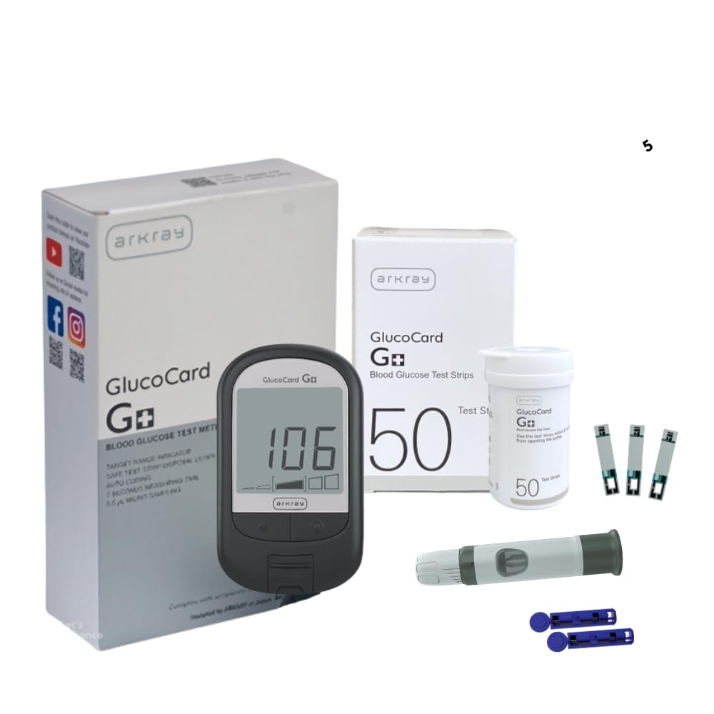 Glucocard G+ Advance Glucometer Kit | 50 Test Strips + 25 Lancets + Lancing Device | Sugar Testing Machine for Home Use | Made in India | Japanese Technology