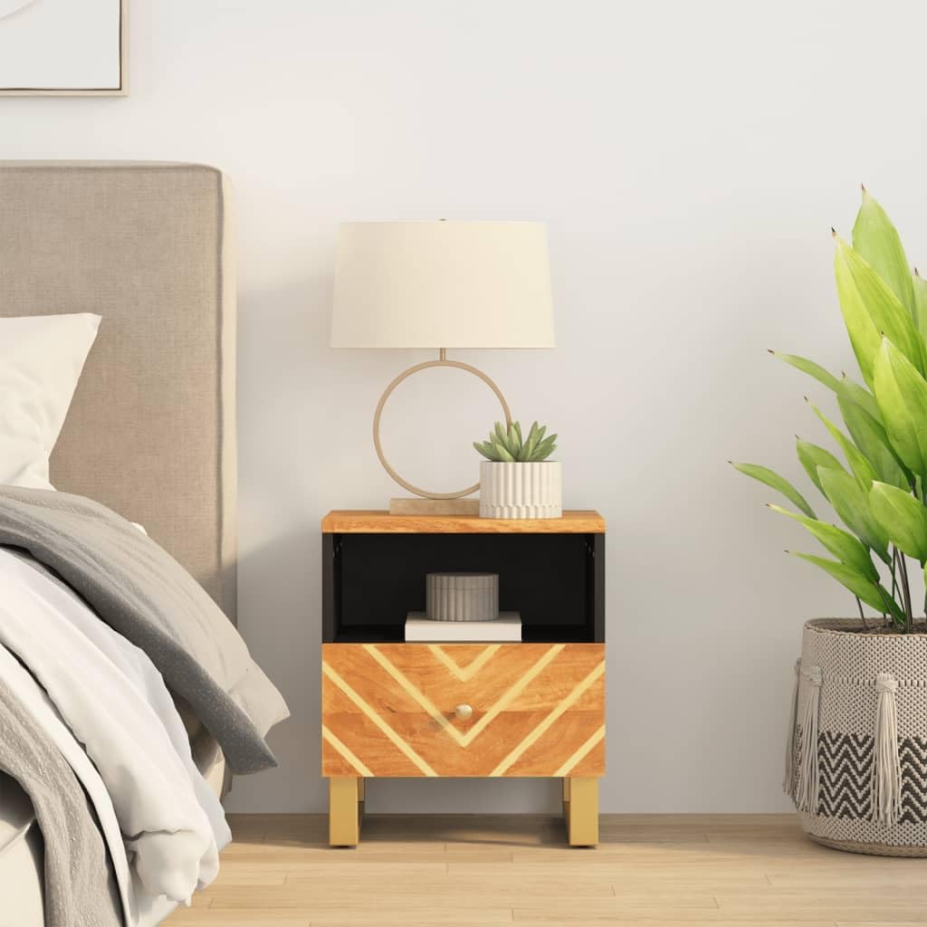 Table de chevet bois de manguier rangement tiroir meuble appoint chambre moderne