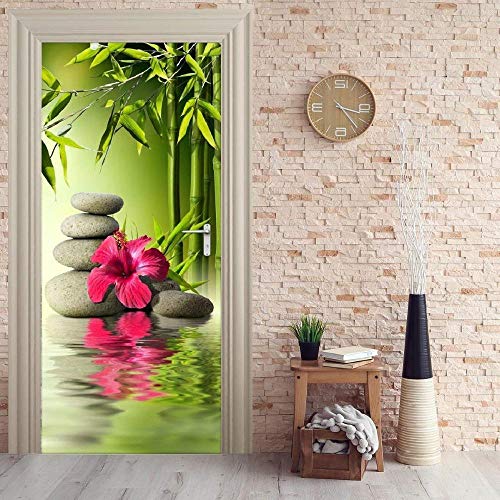 CFLEGEND Stickers De Porte Autocollants De Porte 3D Bamboo Zen Auto-adhésif ImperméAble Amovible WC,Sticker Porte Chambre,Autocollants Porte D Entree,Autocollants Porte Placard, Accueil Décor77*200CM