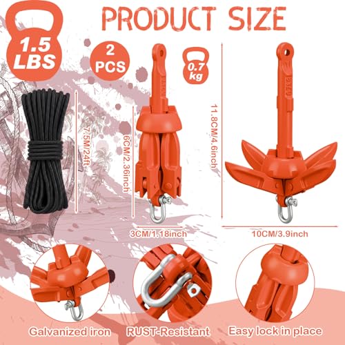 Image of Lounsweer 2 Pack 1.5 /3.5 lb Marine Kayak Anchor Kit Folding Grapnel Anchor Kit Boat Kayak Fishing Accessories for Small Boats Kayaks Canoe Paddle Boards
