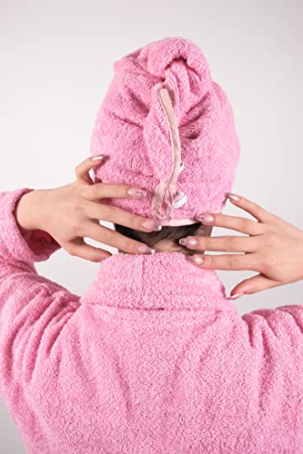 LLAMAXY 100% Pure Organic Cotton Hair Towel - Quick Twist Rapid Dry Turban Cap for Adults and Children - 3 Pack Pink - Image 3