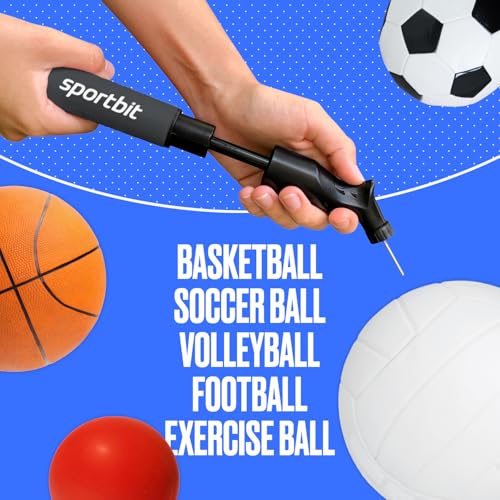 Image of SPORTBIT Ball Pump for Sports Balls - Push & Pull Inflating System - Hand Pump for All Exercise Balls - Volleyball Pump, Basketball Inflator, Football & Soccer Ball Air Pump - Goes with 5 Needles Set