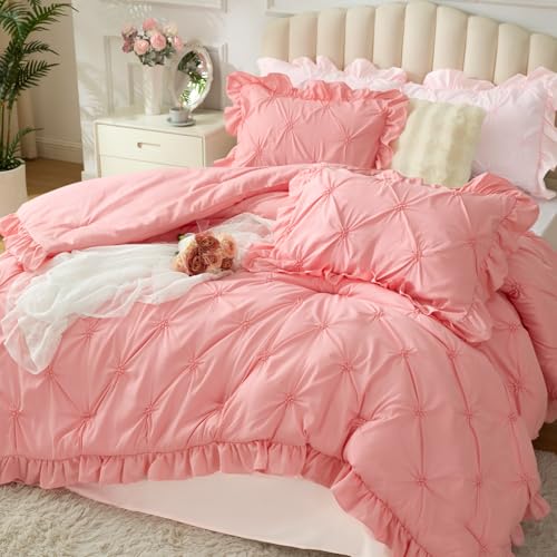 Image of BEDELITE Twin Comforter Set Ruffle-Pink,Lightweight & Soft Comforter