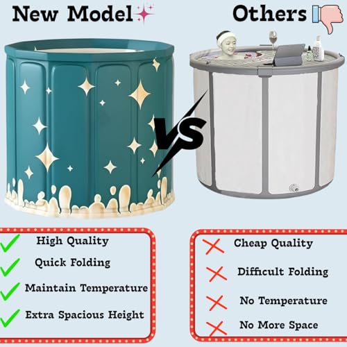 Image of Foldable Adult Bath Tub for Home Spa | Large Portable Bathtub with Backrest & Handle | Insulated Folding Tub for Hot & Cold Soak, Ice Bath, Bubble Bath & Relaxing Spa (Green Star Bathtub)