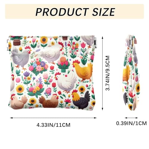 Chickens with Flowers Coin Purse Leather Pouch Change Purse, Squeeze Coin Pouch for Cards, Keys & Lipsticks, Unisex3