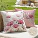 Wasserdichter Outdoor Kissenbezug 45x45, 2er Set Garten Balkon, Doppelseitig Rosa Blumen Design, Modern Dekokissen Leinen-Polyester Mix, Sommerfest für Garten Sofa Couch Wohnzimmer Schlafzimmer