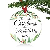 ZUNON Christmas Ornaments 2023 Our First Christmas as Mr & Mrs Couple Married Wedding Gifts Bridal S