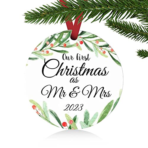Zunon Christmas Ornaments 2023 Our First Christmas As Mr & Mrs Couple Married Wedding Gifts Bridal Shower Gifts Decoration 3" Ornament (Green Mr & Mrs) #TOP10