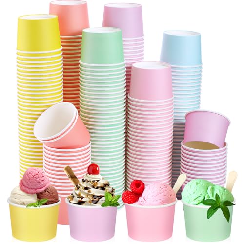 Image of Nuenen 300 Pcs 8 oz Summer Ice Cream Paper Cups Bulk Disposable Dessert Cups Solid Color Paper Dessert Bowls for Snack Sundae Spring Party Favors Ice Cream Bar Supplies (Pastel Color)