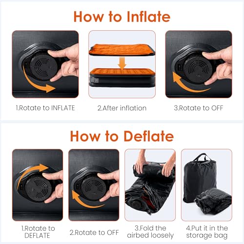Lit gonflable portable Lamberia matelas orange noir 45 cm de haut - 4