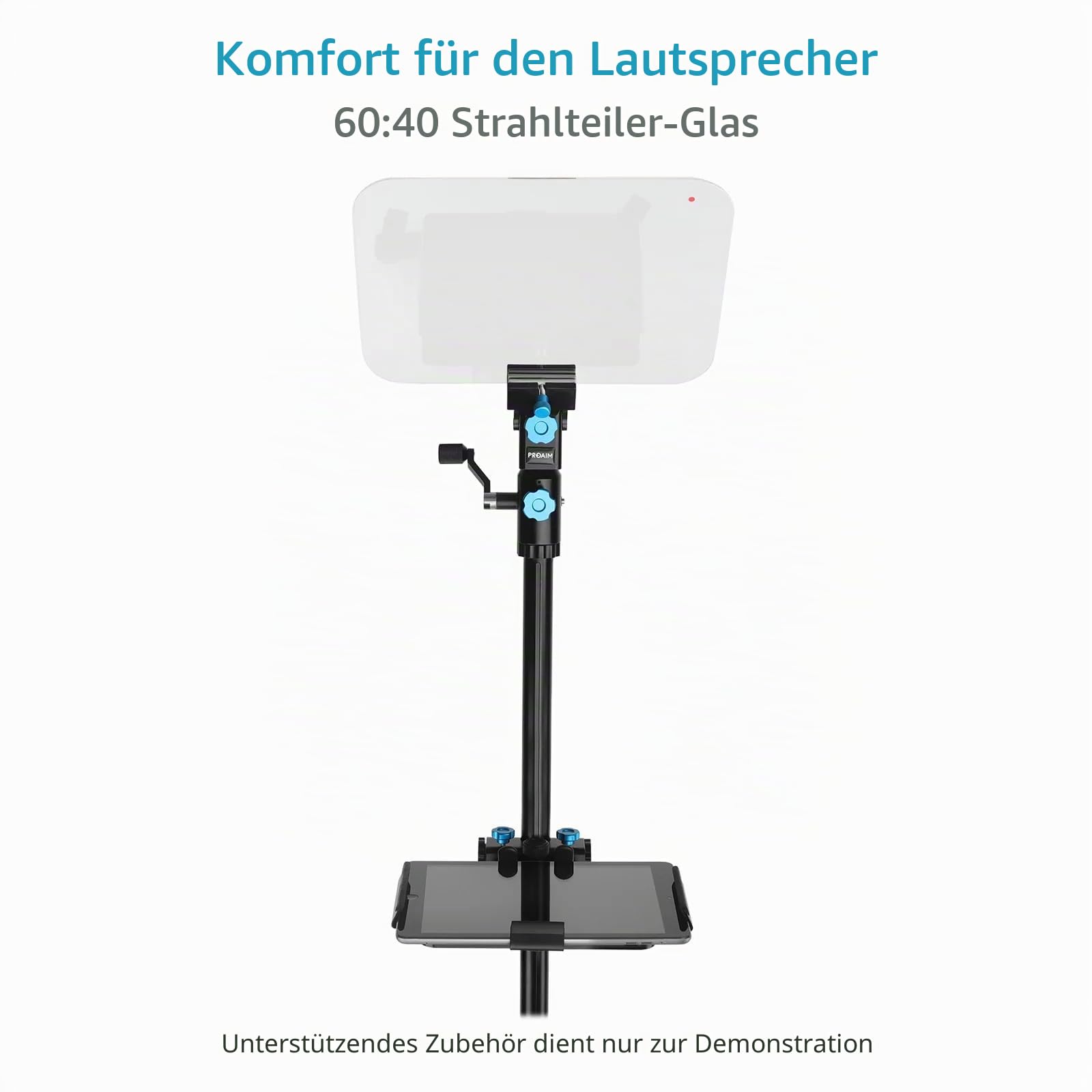 PROAIM Professioneller Rede-Teleprompter mit Teleskopischem Konferenzständer und 60/40 Beam-Splitter-Glas. Lesereichweite von 20 Fuß. Unterstützt Laptops und Monitore bis 17” (TP-SPH-01) | Mit Teleskopständer, 60/40-Strahlenteiler-Glas und Unterstützung f