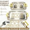Set de 3 Bandejas de Servir de Metal con Manijas, Bandejas Rectangulares Decorativas de Acero Inoxidable de 18" para Café, Postres, Exhibición de Joyas, Buffet, Fiestas de Bodas y Decoración de Cocina y Hogar en Oro y Plata 6