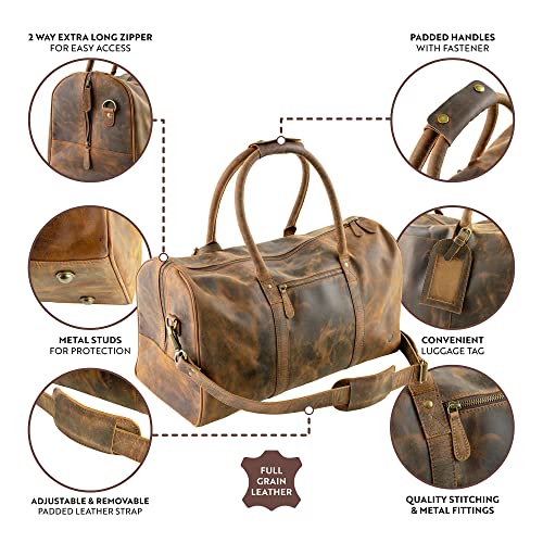 Leather Duffle Bag for Men & Women - Buffalo Leather Bag - Rustic Weekender Bag2
