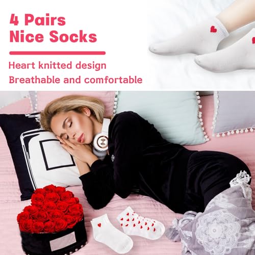 4 Pairs Heart Ankle Socks,Cute Novelty Crew Sock for Womens Teens Girls,Girlfriend,Wife as Valentine's Day Gift,Red Heart Pattern4