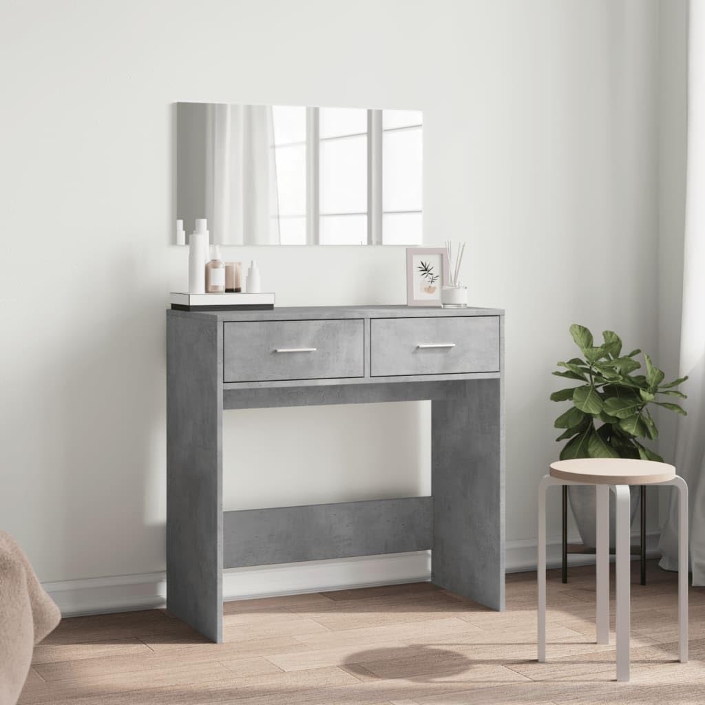 Schminktisch mit Spiegel Betongrau 80x39x80 cm Holzwerkstoff moderner Schminktisch mit Stauraum und Glasplatte für Kosmetik und Make-up im minimalistischen Design