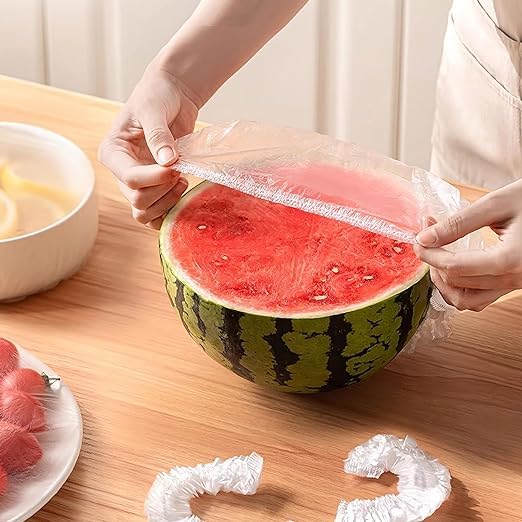 SINGARO Shrinkable Food Covers, Fresh Keeping Bags, Elastic Food Storage Covers Cling Film Bag, Elastic Bowl Lids Kitchen Supplies for Fruit Vegetable Meat Food Preservation (100 pcs) 1