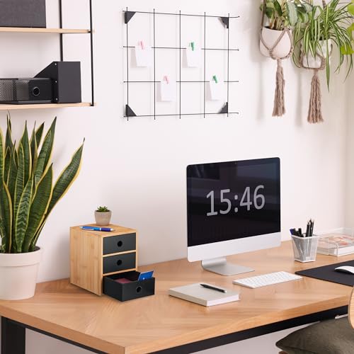 Relaxdays-Organizer-da-Scrivania-3-Cassetti-bambu-e-MDF-HLP-21x15x20-cm-Portapenne-Tavolo-Ufficio-Naturale-Nero-Fibra-di-Legno