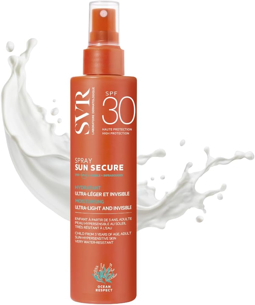 SVR SUN SECURE Face and Body Sunscreen - Ultra-Light, Very High Protection Sun Cream Spray for Hypersensitive Skin, Invisible Finish, All Ages, 200ml