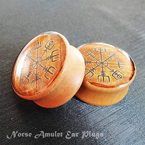 FLYUN 2PCS Natural Wood Ear Gauge Size 14MM 9/16 Gauges For Ears Plug Tunnel Stretcher Expander Saddle Gauges Piercings Jewelry Women Men Norse Viking Vegvisir Aegishjalmur (9/16" (14mm)) by FLYUN - Image 2