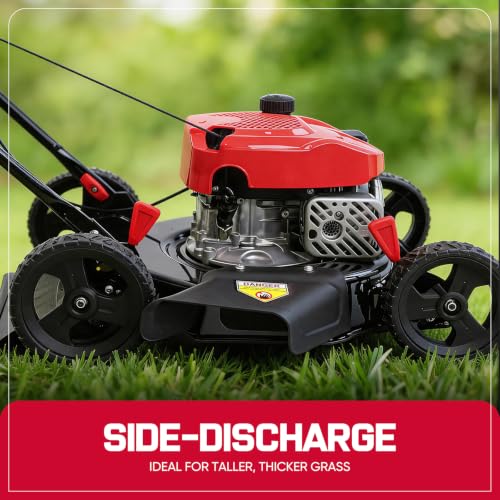 Image of PowerSmart 18-inch 144cc Gas Lawn Mower, Push Mower with Side-Discharge | 144cc 4-stroke OHV engine, 5-Position Height Adjustment