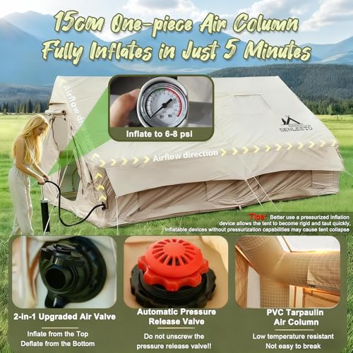 Inflatable Tents for Camping Adult 8-10 Person,129 Sqft Large Inflatable Hot Tent with Stove Jack,Blow up Tents for Camping with Mesh Windows & Pump, Easy Setup 4 Season Glamping Tent Waterproof - Image 6