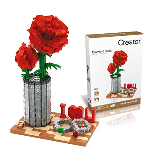 Goshfun 920Pcs Valentines Day Simulation Rose Bricks Model Gift Set, DIY Mini Particle Building Blocks Education Stem Toy Kit (Not Compatible with Small Particle Bricks)