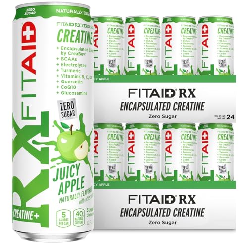 Image of FITAID RX Zero Sugar Encapsulated Creatine Workout Recovery Drink All-In-One Blend BCAA Glucosamine Turmeric B-Complex Electrolytes Juicy Apple 12 Fl Oz (Pack of 24) - Packaging May Vary