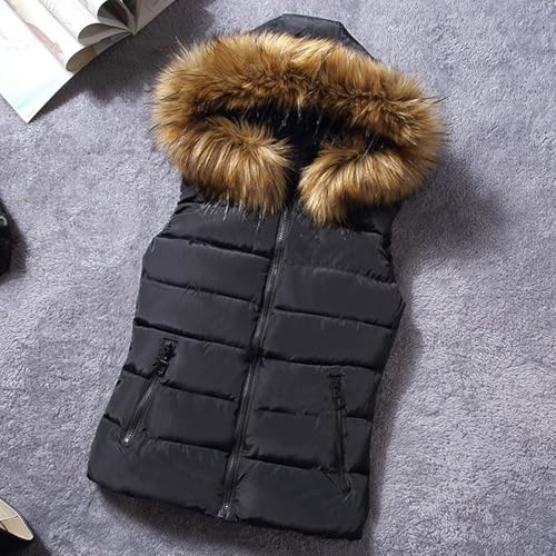 Women's Thicken Winter Vest Warm Puffer Vest Quilted Casual Sleeveless Outerwear Vest With Faxu Fur Hood3