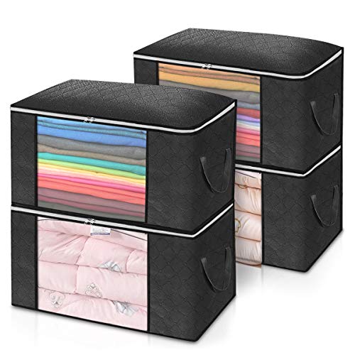 king do way Closet Organizer Clothes Storage Bags Large Capacity Storage Organizers with Reinforced Handle,Stainless Steel Zipper,3 Layer Fabric for Comforters,Bedding,Blankets and Clothing,24 Gallon