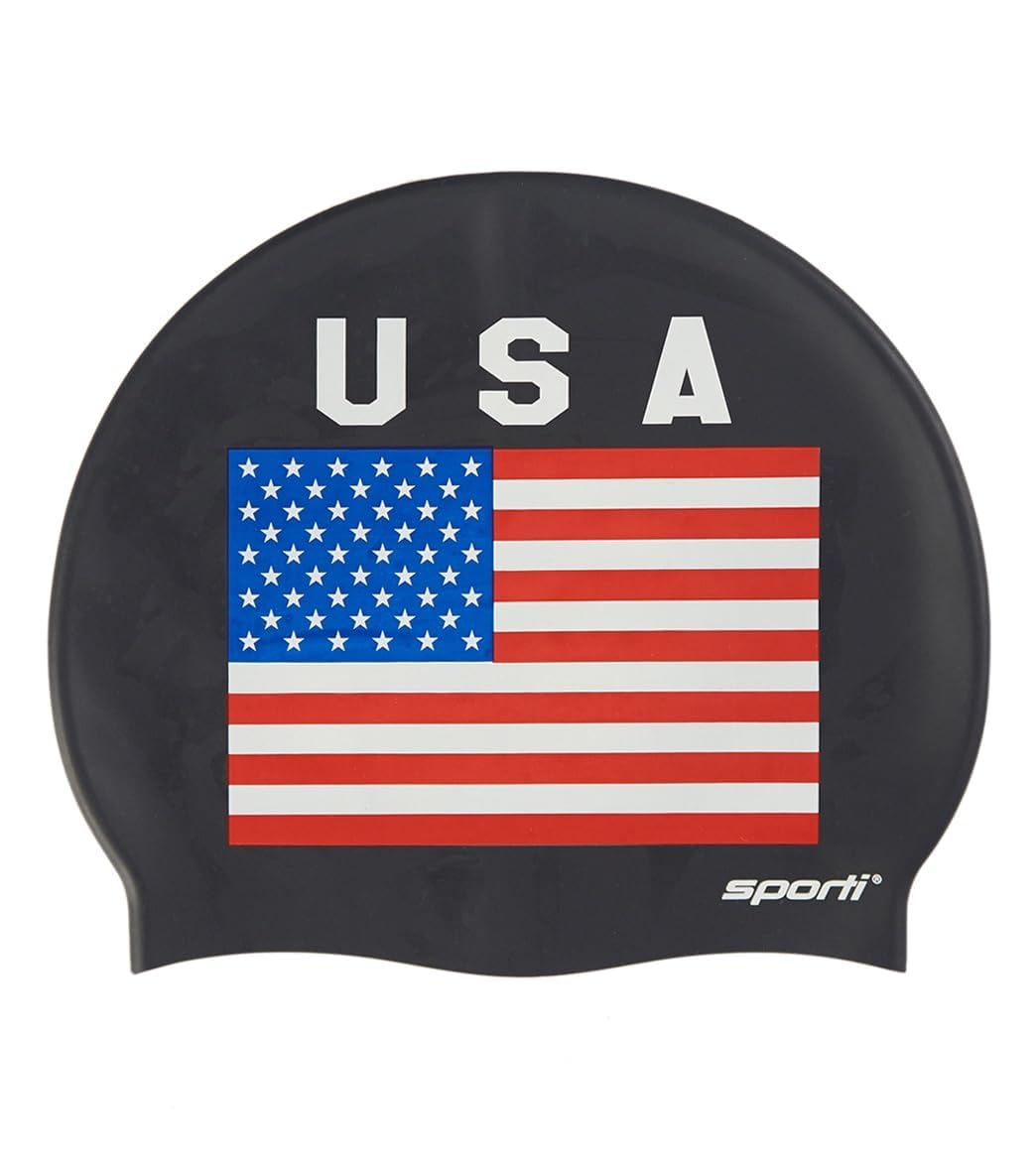 Sporti USA Silicone Swim Cap - Black.Red - Adult