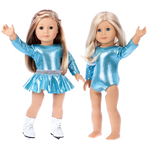 - Super Skater - Clothes Fits 18 Inch American Girl Doll - 2 Complete Outfits - 5 Pieces - 18 Inch Doll Ice Skating Outfits - Leotard, Skirt, Pants, Jacket and 1 Pair of Skates (Doll Not Included)