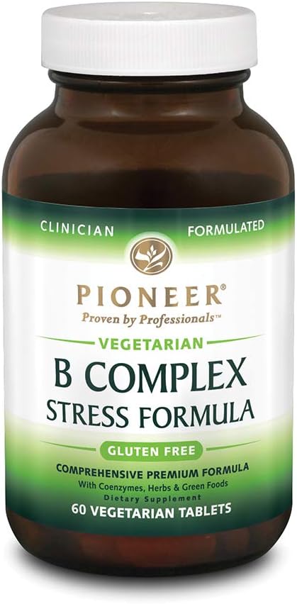 Pioneer B Complex Stress Formula | High Potency B Vitamins | Whole Food Based | Verified No Gluten | 60 Vegetarian Tablets