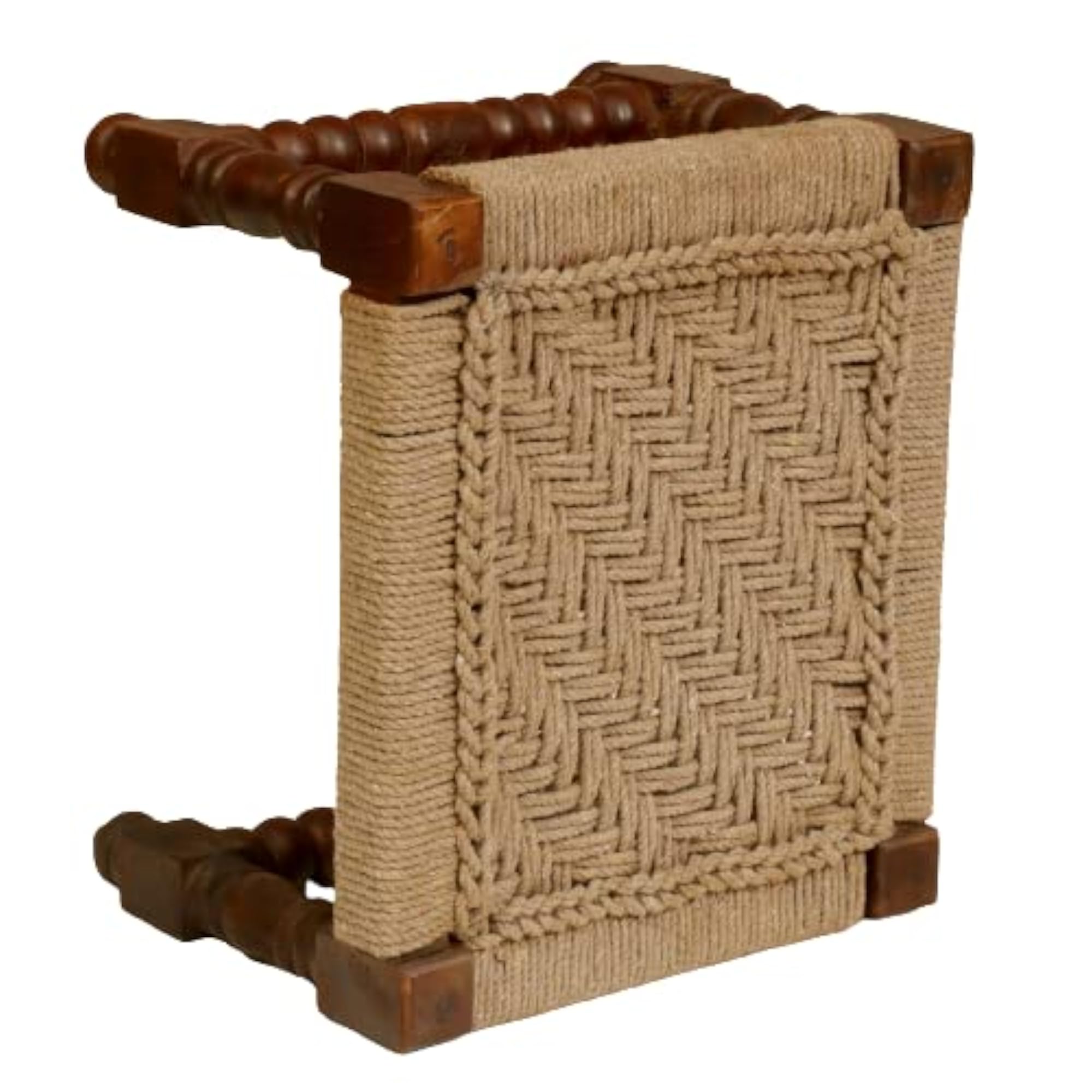 Wooden Handmade Woven Stool with Jute Cushion