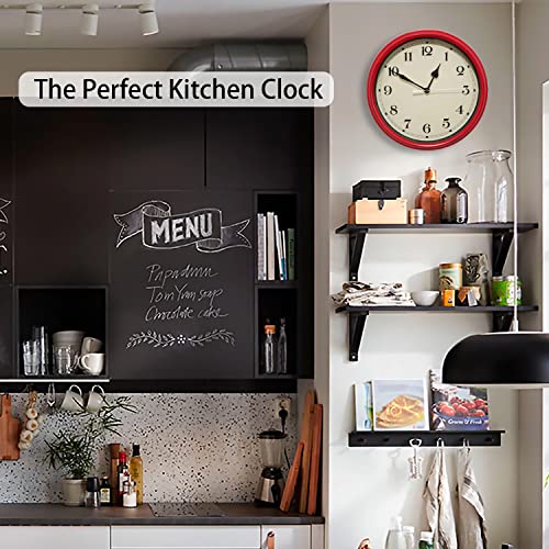 Image of AYRELY Decorative Vintage Wall Clock - 11Inch Silent Non-Ticking Clocks Battery Operated - Classic Decor for Living Room, Farmhouse, Kitchen, Bedroom, Bathroom (Red)