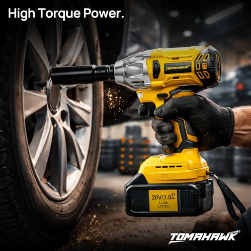 Image of Tomahawk T8582 20V Brushless Cordless Impact Wrench T8582, 300Nm Torque, inch Square Drive + inch Hex, 2x3.0Ah Batteries, LED Light, Heavy Duty Professional Tool
