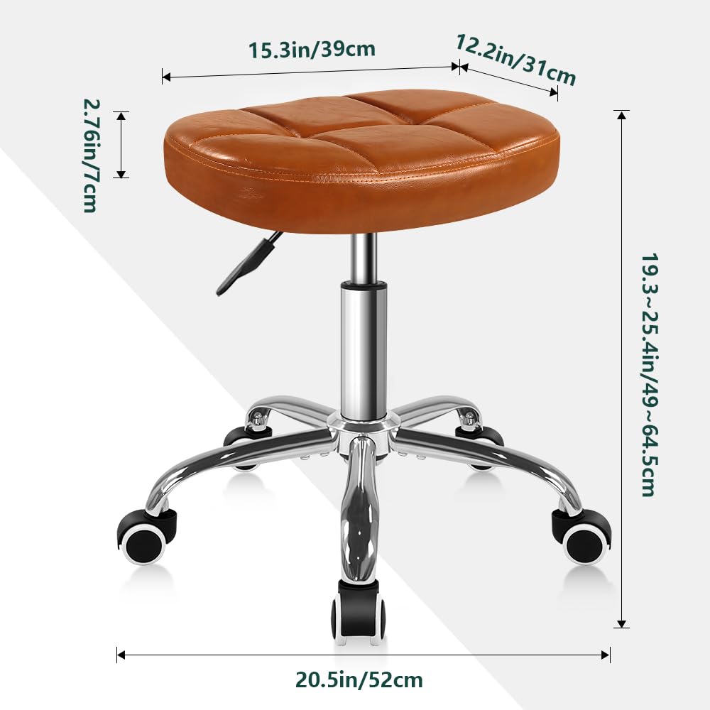 Minimalist Swivel Rolling Stool with Adjustable Height and Square PU Leather Seat