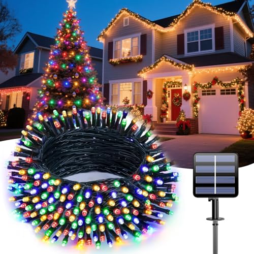 Guirlande Lumineuse Solaire 10M, Lumières Noël 100LED Intérieur et Extérieur, LED Éco RGB IP65 Étanche | 8 Modes Dynamiques | pour Décoration Noël...