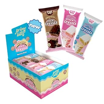 Prime Bites, Rice Treat Variety Pack 12 Pack Vanilla, Chocolate, Strawberries & Cream - Protein Snack, 19g of Protein, Seed Oil Free