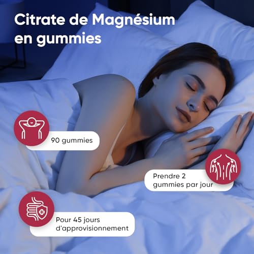 Magnesium Gummies - 1454mg de Magnesium Citrate, 90 Gommes Vegan Faibles en Sucre pour 45 jours d'Approvisionnement - Arôme Naturel de Raisin – vue 2